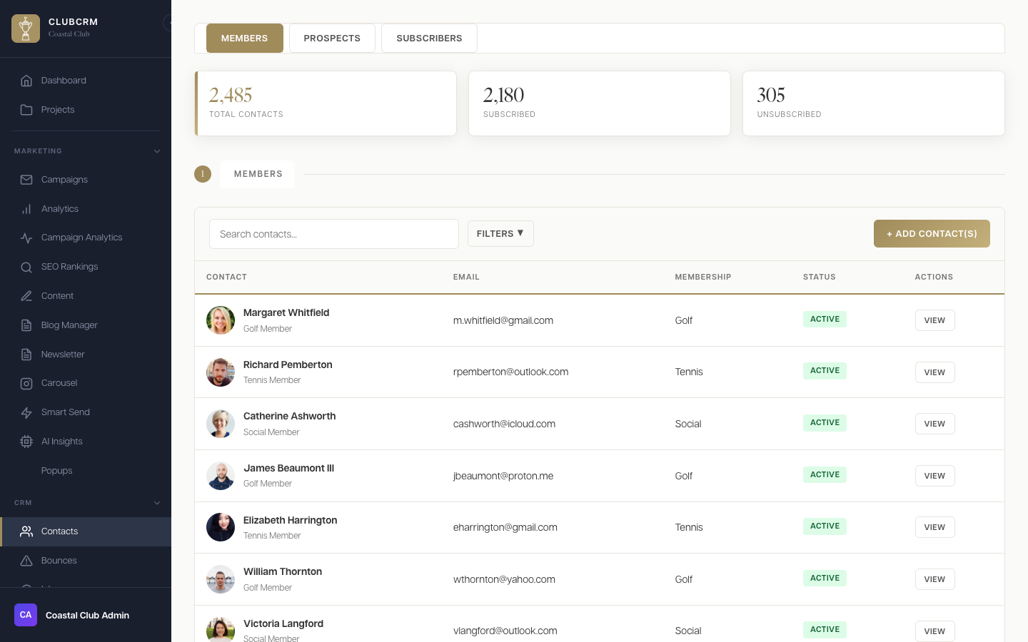ClubCRM Contact Management